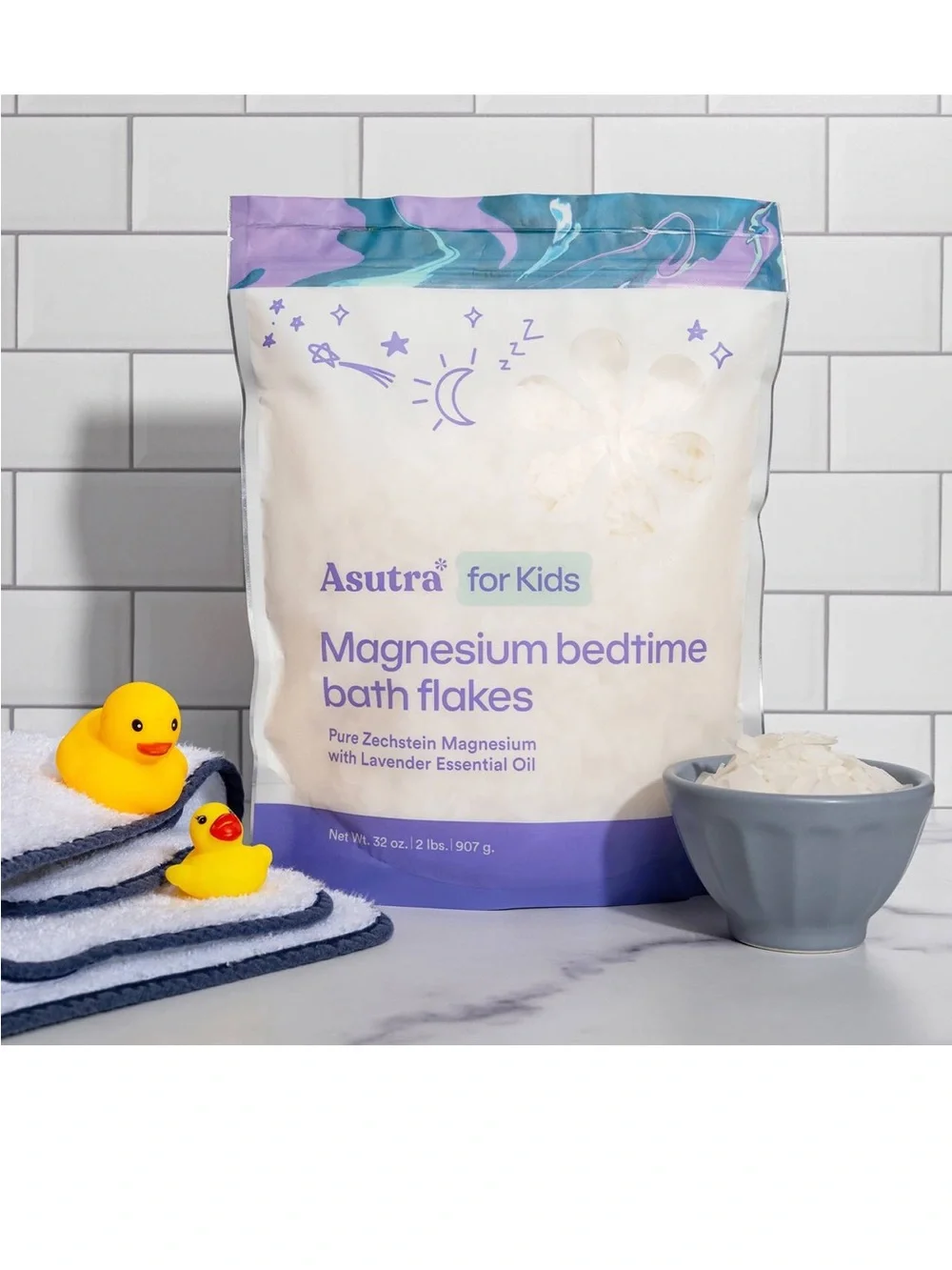 New Asutra for Kids Magnesium Bedtime Bath Flakes - Lavender